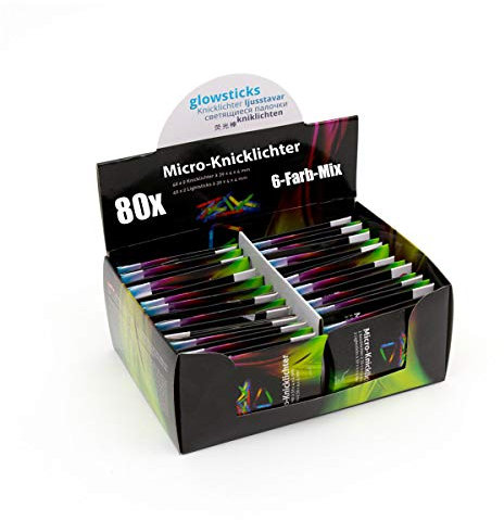KNIXS 40er Display Mirco-/ Mini-Knicklichter inkl. Verbinder (80 Stück) - im 6-Farb-Mix Leuchtend