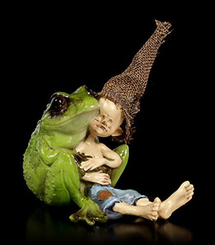 Figuren Shop GmbH Pixie Kobold Fantasy-Figur - Frosch Kuscheln | Zwerg, Gnom, Deko-Figur, Deko-Artikel, Statue, Skulptur, Sammel-Figur, H 13 cm