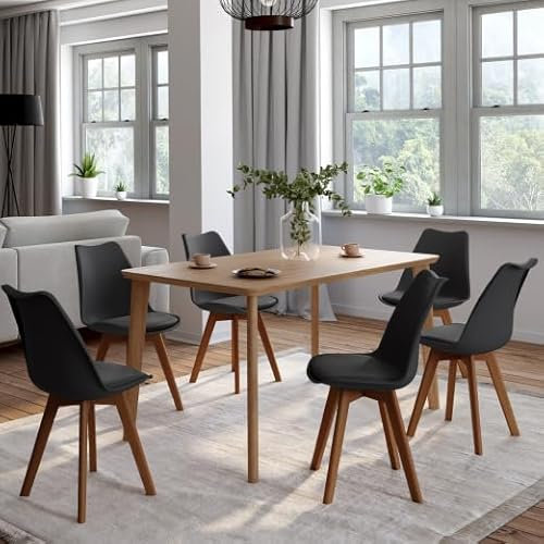 IDMarket - Lot de 6 chaises scandinaves SARA Noires Pieds foncés pour Salle à Manger