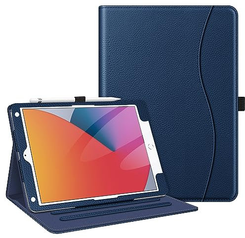 FINTIE Coque Compatible avec iPad 10.2” 9ème Génération 2021 / 8ème Gén 2020 / 7ème Gén 2019, Housse Multiposition Etui Veille/Réveil Automatique Protection des Coins, Bleu Marine