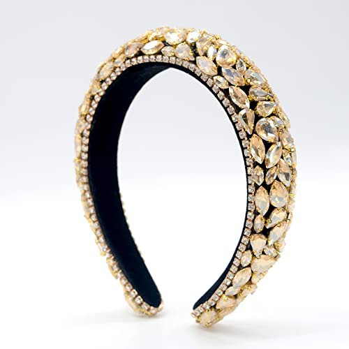 Strass-Stirnband, gepolstert, barocke Kristalle, modisches Party-Haarband für Braut, Hochzeit, Jahrestag, Urlaub, Geschenke (Gold)