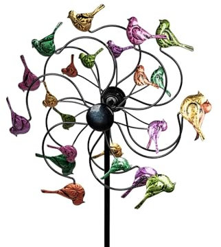 formano Buntes Windrad Vögel für den Garten Metall Windspiel Windmühle 126 cm Windspiel Windmühle Gartendeko Blumenstecker Taubenabwehr Vogelabwehr