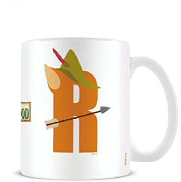 Disney Alphabet Mug personnalisé (R pour Robin des Bois) 325 ml Tasse à café en céramique dans une boîte cadeau Disney – Produit officiel, vert