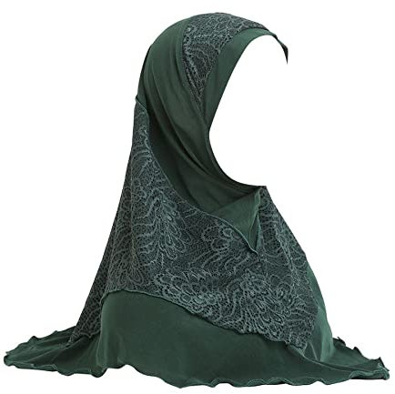 AIBEARTY Damen-Schal mit Glitzer-Pailletten, Hijab, muslimischer Schal, langer Turban, Stirnband, Haarmütze, Schal, Spitze dunkelgrün, Einheitsgröße