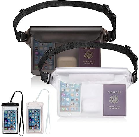 4er pack Wasserdichte Tasche Wasserdichte Handyhülle Verstellbarem Wasserdichte Bauchtasche Handytasche Handyhülle Schutzhülle für Strand,Wassersport,Schwimmen,Bootsfahrten,Skifahren(Weiss+Schwarz)