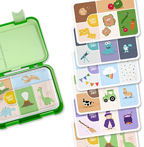 Tinydo® Lunchbox Einleger Hintergrundbilder mit 6 verschiedenen Designs: Dino, Bauernhof, Universum, Zauberschule, Snacks, Regenbogen Vesperbox Brotdose Bentobox Hintergrund für Kinder
