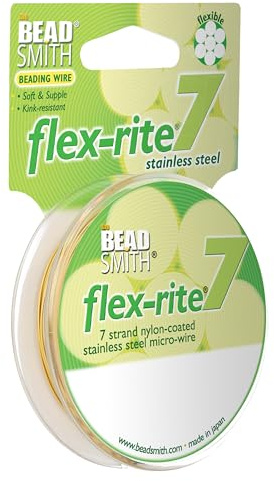 The Beadsmith Flex-Rite Beading Wire, Nylon-Coated Stainless-Steel Wire | 7-Strand, 0.024 (0.60 mm) Dia, Metallic Gold, 30 ft Spool, Durable Necklace & Bracelet String, For Jewelry Making Supplies