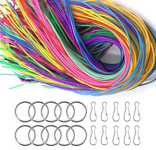 JurciCat 200 pezzi Nastri Scoubidou Fili Scubidu Scoubidou fili Cordoncino fai da te per braccialetti collana portachiavi (20 colori 10 clip e 10 anelli portachiavi)
