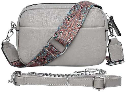 Cckuu Umhängetasche für Damen, kleine Damen-Umhängetasche, Leder, Crossbody-Tasche, Kameratasche, Handtasche, Umhängetasche, Geldbörse und 2 Schultergurte, grau