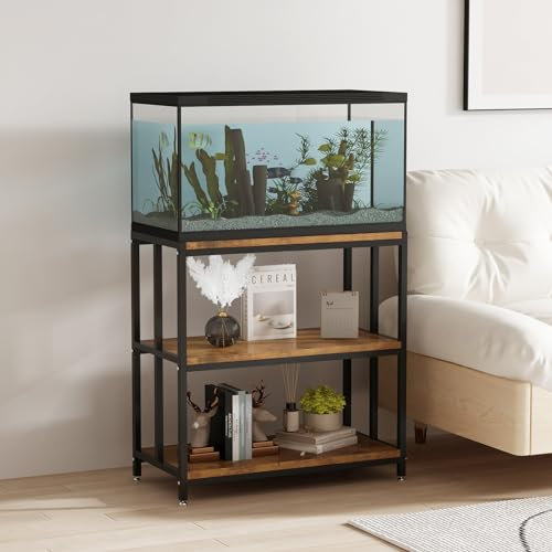 WOULHOMY Aquariumständer für 20 Gallonen Aquarium, Metall-Aquariumständer mit 3-stöckigen Regalen, Züchter, Reptilien-Tankständer für Heimbüro, 68,5 x 40 x 84,5 cm (schwarz)