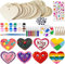 66 Stück liebevoll Bastelset Kit,Holz liebevoll Basteln,liebevoll Holz Deko,Basteln mit Holz für Kinder,liebevoll holzstücke,farbiger Pinsel,Glitzersticker,für DIY Kinder Malen Dekoration