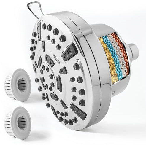 HubQua DualSense x7 Soffione Doccia Anticalcare e cloro ad alta pressione, 7 modalità getto, 2 filtri doccia brevettati inclusi, Cura della pelle e dei capelli, rimuove cloro, calcare, impurità