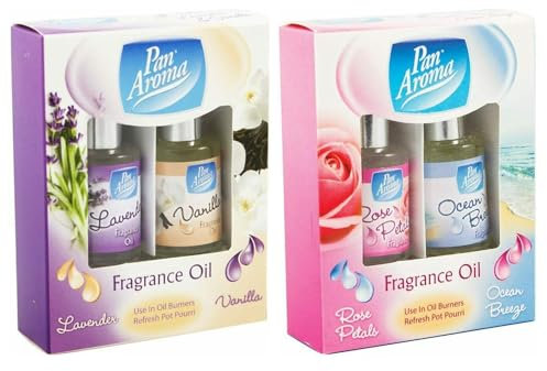 (Pack of 4) Pan Aroma Fragrance Oil Liquid Diffuser Refills Fragrance Scented Oil for Candles Room Oil Burner Long-Lasting Refills Pleasant Scented Oils for Home or Office