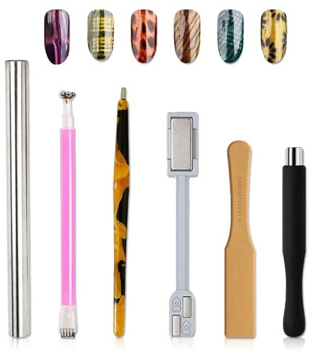 WishesMar 6 Stück Nail Art Werkzeug Magnetstift DIY Magic 3D Magnet Stick Set Verwendung mit Cat Eye Gel Pulver oder Nagellack - Magnetische Stift Katze Eye Pen für Ideal Katzenaugen Magische Effekt