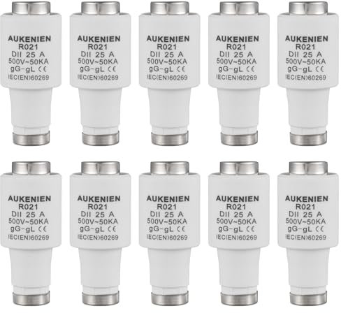AUKENIEN DII E27 R021 Fusibili Ceramica Spirale Fusibile 25A 500V 50KA Diazed Fuse per Cavi e Protezione della Linea (Confezione da 10)