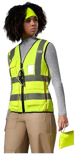 AYKRM Sicherheitsweste Arbeitsweste mit Taschen, Laufweste Leuchtweste Damen, Warnweste mit Reißverschluss Farbe Gelb L, reflektierend