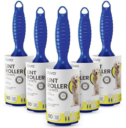 Zuvo Lint Roller - Extra Sticky Pet Hair Remover for Clothes, Carpets, and Furniture—2 Handles 5 Refills for Lint and Dust Fluff Removal