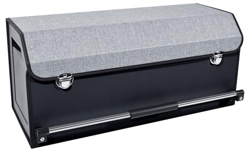 XCF Auto Kofferraum Organizer, Wasserdichte Leder Auto Kofferraumtasche mit Deckel und Stabilem Griff, 60L Multifunktionellem Aufbewahrungsbox für Reisen, Camping, Einkaufen(Grau, 69 * 29 * 31CM)