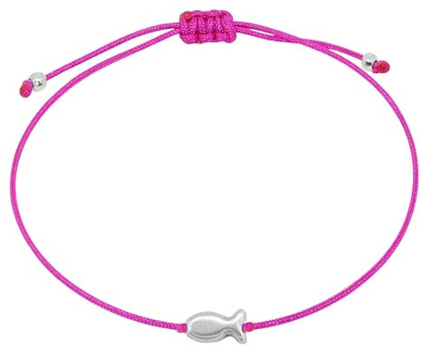 Selfmade Jewelry Armband Damen Silber Fisch Größenverstellbares Makramee-Armkettchen mit Fischchen Handmade Inkl. Geschenk-Verpackung (Silber - Pink)