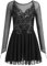 FYMNSI Damen Tanzkleid Eiskunstlauf Kleid Langarm K�rkleid Rollkunstlauf Wettbewerb Tanzanzug mit Pailletten Blumen Mesh Chiffon Rock Ballettkleid Gymnastik Leotard Turnanzug Tanzkost�m Schwarz L