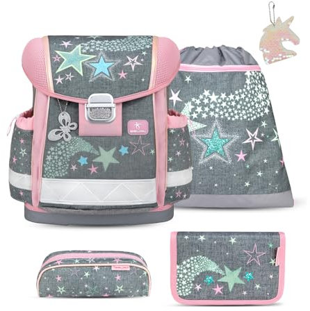 Belmil Classy Schulranzen Set 5 teilig mit extra Schlüsselanhänger (Shine Bright)