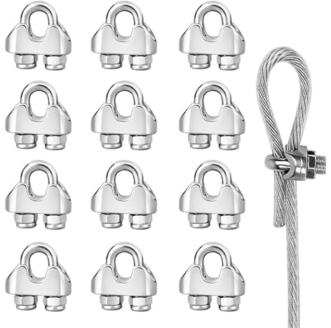 Anhoer 12Pcs M3 Wire Rope Cable Clip Clamps for 3mm (1/8) Stainless Steel U Bolt Saddle Fastener Rope Grip Galvanized for Rigging and Tension Cable Garden Tension Wire