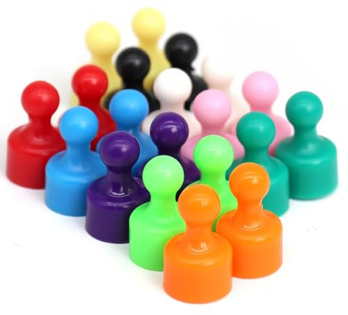 THQAE 20 Stück 10 Farben Kühlschrankmagnete, Neodym Magnete extra stark, 12 x 20mm, Mini-Magnete mit Aufbewahrungsbox für Magnettafel, Kegelmagnete, Stecktafel, Pinnwand, Whiteboard und Büro