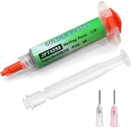 Pasta de Soldadura Electronica 20g,138 ℃ Sn42 Bi58 | Pasta de Estaño Sin Plomo,Profesional No-Clean Pasta Soldar con Empujador y Aguja Flux Soldar para BGA LED SMD PCB Componente