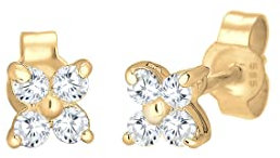 Elli PREMIUM Ohrringe Damen Ohrstecker Blume mit Zirkonia Steinen Funkelnd Filigran in 585 Gelbgold