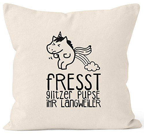MoonWorks Kissenbezug pupsendes Einhorn Unicorn Fresst Glitzer Pupse Ihr Langweiler Kissen-Hülle Deko-Kissen 40x40 Baumwolle Natur Pullover