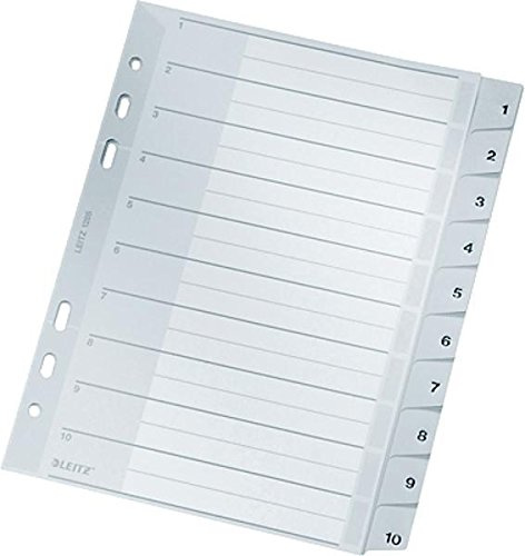 Leitz Plastikregister Zahlen 1-10, A5, PP, 10 Blatt, grau (12)