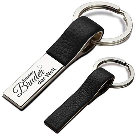 polar-effekt Schlüsselanhänger mit Gravur - Bester Bruder der Welt - aus Kunstleder und Metall inkl. Geschenkbox - Schlüssel-Anhänger Geschenkidee zum Geburtstag