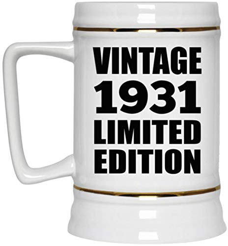 Designsify Gifts, 93rd Birthday Vintage 1931 Limited Edition, 22oz Beer Stein Ceramic Tankard Mug with Handle for Freezer, for Anniversary Mothers Day Fathers Day Parents Day Party, to Men Women Him