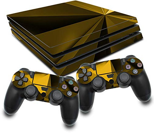 Schutz Folie Sticker Set für Spiele Konsole und Controller Gehäuse Aufkleber Vinyl Skin gegen Kratzer Design Cover passgenau selbstklebend RX022 (PS4 Pro, Nr. 6 Polygon Gold)