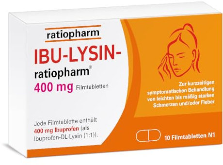 IBU-LYSIN-ratiopharm 400 mg Filmtabletten: Die schnelle Hilfe gegen Schmerzen. Schmerzmittel mit dem Wirkstoff Ibuprofen-Lysin, 10 Stück