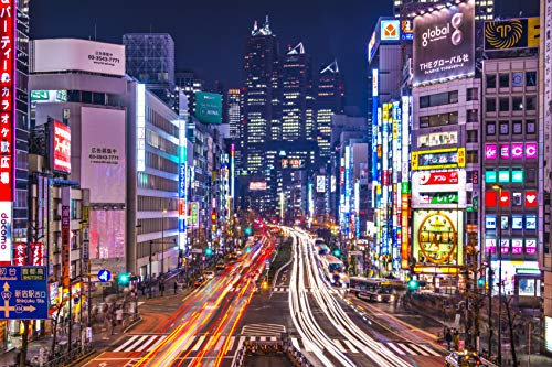 VLIES Fototapete-500x280 cm-STÄDTE-(PF997)-Stadt Japan Tokio Nacht Skyline Panorama Wandbild Wandtattoo Poster Dekoration