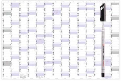 XXXL Wandkalender Special A0 2028 nass abwischbar inkl. Folienstift (Format 120 x 80cm) Jahresplaner Wandplaner gerollt mit extra großen Tageskästchen