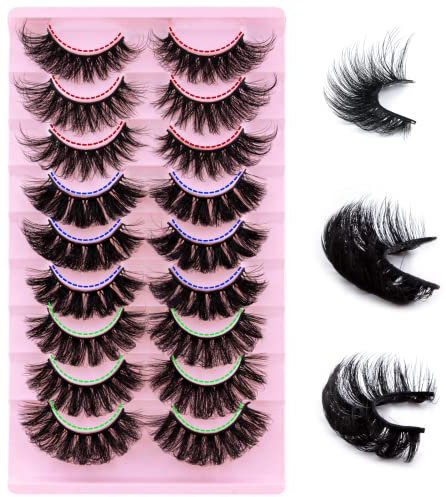 Faux cils 9 paires de cils dramatiques moelleux 6D, faux cils naturels bouclés professionnels épais cils noirs réutilisables (3 modèles)