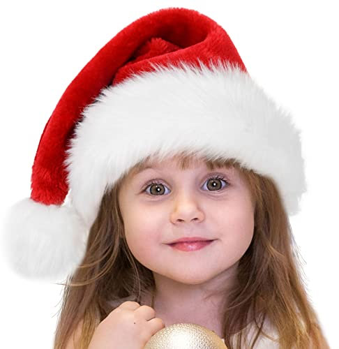 benpen Weihnachtsmütze Kinder Nikolausmütze Kinder Plüsch Weihnachtsmann mütze Rote Santa Mütze Bequemes Dicker Klassischer Nikolaus Mütze aus Samt für festliche Partys im neuen Jahr