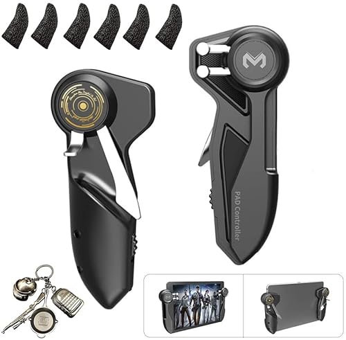 Tablet Game Controller Hand Grip for PUBG/Knives Out/Rules of Survival/Fortnite/Call of Duty, Tablet Gaming Triggers for iPad/Andriod Tablets w/ 6pcs Finger Sleeves and PUBG Key Ring