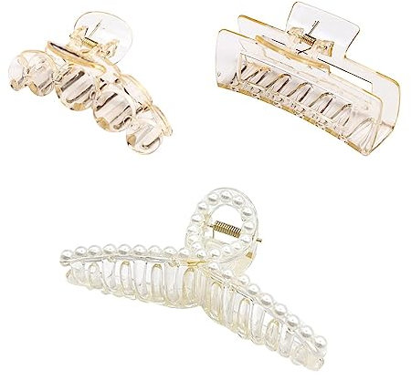 TSLRSA 6 Pièces Pinces à Cheveux Grandes 11 cm Anti Slip Pinces à Cheveux Grandes Dames pour Cheveux Epais Cheveux Fins Pinces à Cheveux Plastique Transparent pour Femmes (Champagne Clair)
