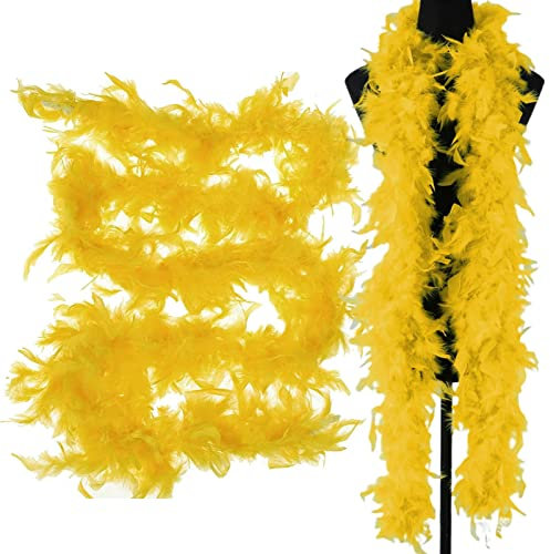 Deno Gelbe Federboa – 2 Meter Lange Federboa für Frauen zum Basteln, Flauschige Federboa, DIY-Kostümzubehör für Mädchen, Weihnachten, Karneval, Tanzen, Hochzeitsfeier