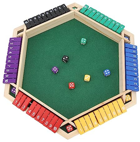Tonysa Shut The Box Würfelspiel für 1–6 Spieler, 6-farbige Tischversion aus Holz. Spiele Shut The Box Spiel mit 12 Würfeln für Party-Klassenzimmer-Geschenke
