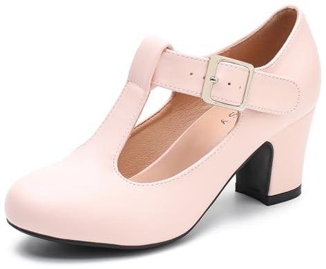 Eugisy Women's T-Strap Mary Jane Pumps Dress Shoes Pink Matte 39-7.5US