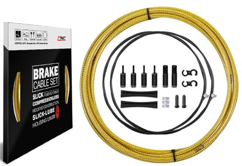 CNC Cavo Freno Bici Kit, Set Cavi Freni Bici Guaina Rivestito Intrecciato & Teflon Linea Interna Per MTB (Nero/Oro/Argento/Titanio argento)