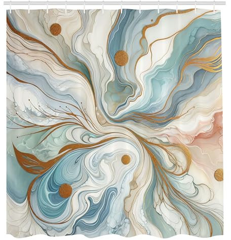 ABAKUHAUS Modern Duschvorhang, Abstrakte Wirbel Marmor Print Look Zusammensetzung mit Flecken und Boho Groovy, Stoffliches Gewebe mit Haken, 175 x 220 cm, Blasses Karamell Seemousse