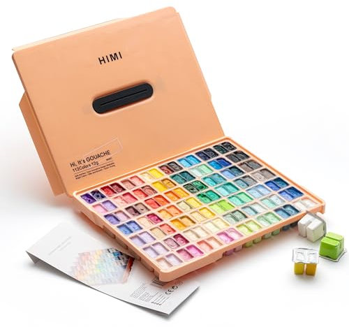 HIMI Gouache-Farben-Set, 112 Farben, 12 ml, Jelly Cup Design, ungiftige Farbe für Leinwand und Papier, Künstlerbedarf für Profis, Studenten, Kinder und mehr (Sanfter Pfirsich)