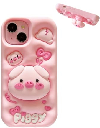 QoKcoahn Case for iPhone 13 Pro Max,Cute 3D Kawaii Phone Cases Funny Pig Stand Cartoon Cover with Keychain Soft Silicone Gel Drop Protection Case Women Girls for iPhone 13 Pro Max