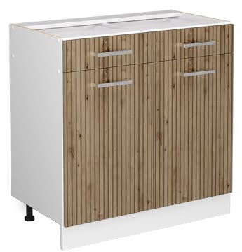 Vicco Küchenunterschrank R-Line, Artisan-Eiche/Weiß, 80 cm ohne Arbeitsplatte