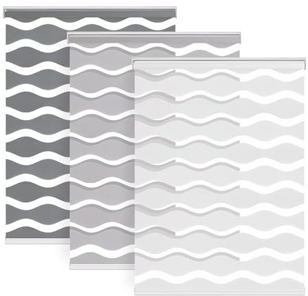 LazBlinds No Drill Cordless Zebra Blinds, 22 W x 48 H, Grey | Dual Layer Light Control Roller Shades, Light Filtering Sheer Shades